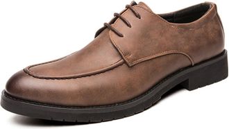 Generic Dress Oxford Shoes for Men Lace Up Apron Toe Derby Shoes PU Leather Resistant Non Slip Rubber Sole Wedding(Brown,7.5 UK)