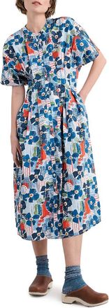 Seasalt Cornwall Lamorna Print Organic Cotton Midi Dress in Table Sketch Chalk at Nordstrom, Size 12 Us