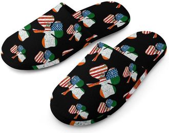 Generic Irish U.S.A Flag Shamrock Flannel Mens Slip-on Slippers Winter Warm House Shoes with Rubber Sole for Home Hotel