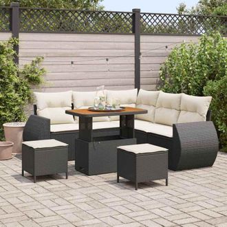 vidaXL Conjunto De Sof&aacute; De Jard&iacute;n 8 Pcs Negro Y Crema 90 X 55 X 71 Cm Vidaxl