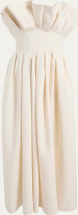Khaite Claude Pleated Ruffle Strapless Midi Dress