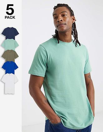 Jacamo 5 Pack Crew Neck T-Shirts Long - Multi