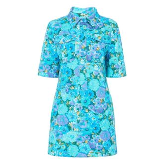 Chlo&eacute; Mini Polo Jurk - Dames - Shirt Kleedjes - Blauw - 2XS - Katoen - Kleedjes