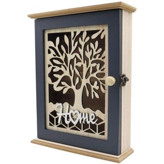 OEM Caja Para Llaves - Madera Maciza - 28,5 X 22 X 7 Cm - 6 Ganchos - Montaje Pared O Suelo - Para Entrada Pasillo Cocina Sal&oacute;n - 1 Unidad