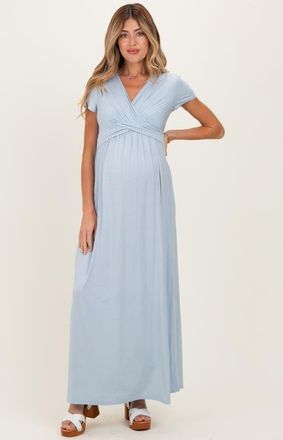 Pinkblush Navy Draped Maternity/Nursing Maxi Dress in Light Blue at Nordstrom, Size Medium