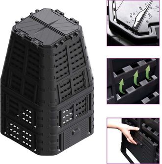 vidaXL Compostiera da Giardino Nera 93,3x93,3x146 cm 1000 l - Vidaxl