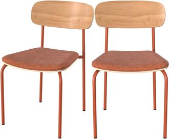 Rendez-Vous Déco Set de 2 sillas en madera clara y tela terracota