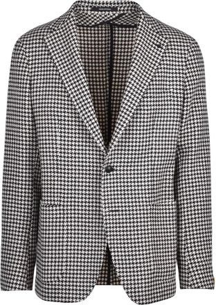 Tagliatore Beige/Black Houndstooth Unlined Virgin Wool Blazer