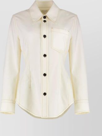 Bottega Veneta wool shirt with chest pocket and contrast stitching