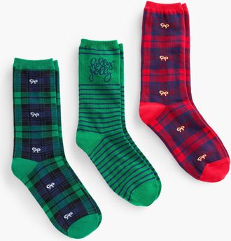 Talbots Plaid Bow 3-Pack Sock Gift Set - Highland Green - 001 Talbots