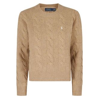 Polo Ralph Lauren Maglione Girocollo in Cotone a Maglia Intrecciata - - Knitwear - Donna - Marrone - S
