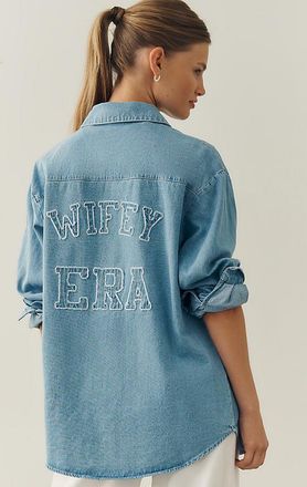 En Elly Wifey Era 100% Cotton Denim Buttondown Shirt Top