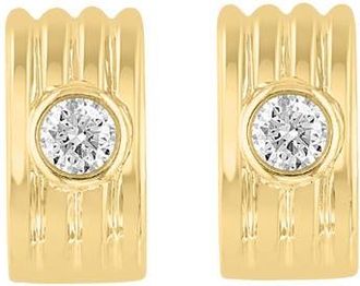 Effy 14K Yellow Gold Diamond Ribbed Huggie Earrings in 14K Gold at Nordstrom
