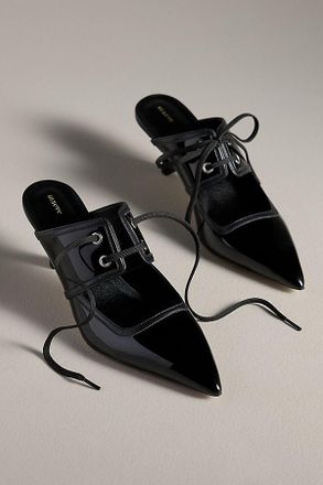 Maeve Contrast Lace-Up Kitten-Heel Mules