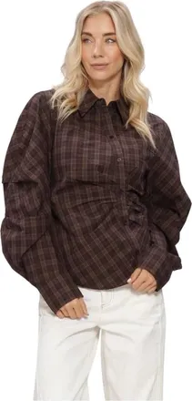 Notre-V Overhemden, Dames, Bruin, 2Xl, Nv-Isa Big Check Blouse