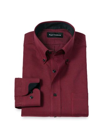 Paul Fredrick Slim Fit Non-iron Cotton Houndstooth Dress Shirt With Contrast Trim