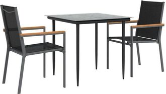 vidaXL 3 Piece Garden Dining Set Black Textilene and Steel Vidaxl