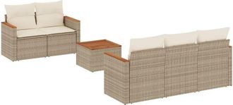 vidaXL Juego De Sof&aacute;s Jard&iacute;n Con Cojines 6 Pzas Rat&aacute;n Sint&eacute;tico Beige Vidaxl