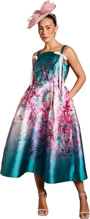 Coast Strappy Bow Detail Twill Midi Dress, 10, Teal