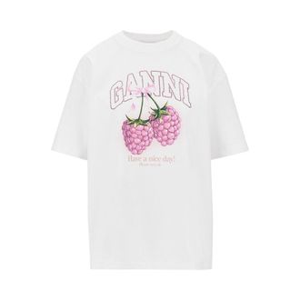 Ganni Cotton T-shirt with Raspberries print Woman S