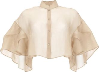 Max Mara Gelaagde blouse met ruches - Dames - Overhemden - Beige - M - Overhemden