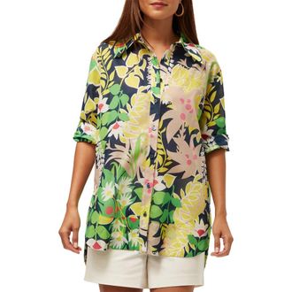 Trina Turk Button Up Swing Top in Floral Green Multi at Nordstrom, Size X-Large