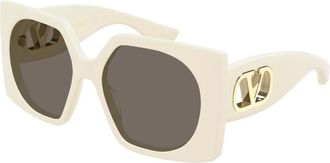 Valentino Sunglasses, female, White, Size: 55 MM Vain Bold Square Sunglasses