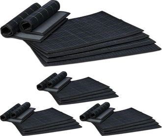 Relaxdays 24 Salvamanteles Para La Mesa Del Comedor, Bamb&uacute;, 30 X 45 Cm, Conjunto De 6 Piezas, Lavable, Negro