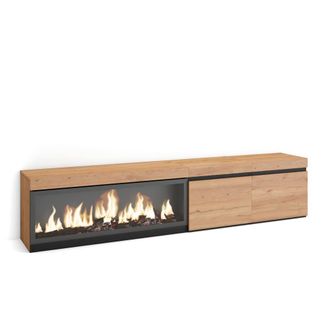 Skraut Home Mueble tv efecto madera roble 208x35x45cm chimenea efecto fuego