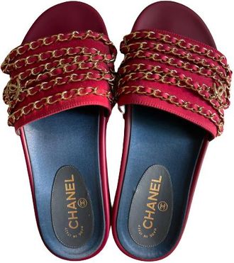 Chanel Red Tropiconic Chain Slides Size 40