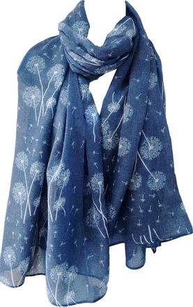 GlamLondon Dandelion Scarf Scatter Dandelions Flower Print Fashion Ladies Womens Classy Big Wrap (Denim Blue)