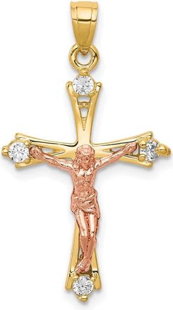 Diamond2Deal 10k Two-tone Cubic Zirconia Crucifix Pendant