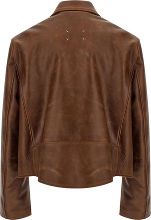 Maison Margiela Calfskin Leather Biker Jacket - Brown