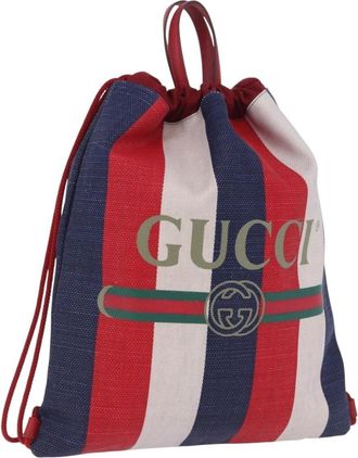 Gucci Logo Drawstring Striped Canvas Multicolour Canvas Backpack Bag (Pre-Owned)