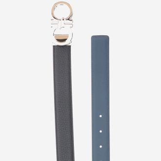 Ferragamo Mens Leather Belt Black-Titanic Blue Calf Black/titanic