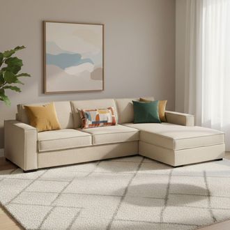 Talamo Italia Sofa Cama Adela, Sof&aacute; De Esquina, 100% Made In Italy, Sof&aacute; Con Apertura Giratoria, Pen&iacute;nsula Contenedor Derecha, Con Reposabrazos Est&aacute;ndar, Cm 280x95h