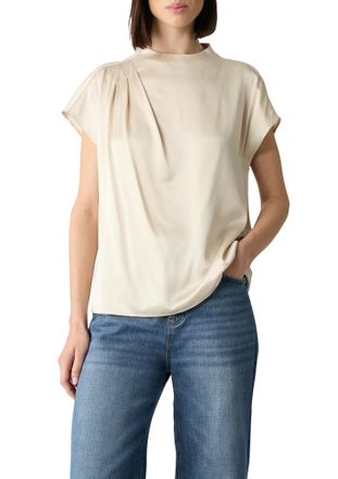 Comma Shirtbluse COMMA, Damen, Gr. 34, almond stone, Web, Obermaterial: 54% Polyester, 46% Viskose, loose fit h&uuml;ftbedeckend, Rundhals, Blusen Shirtbluse, mi