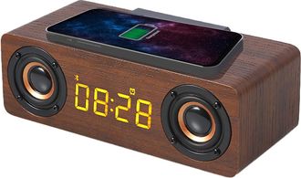 OEM Reloj Despertador Bluetooth De Madera Con Altavoz, Radio Fm, Carga Inal&aacute;mbrica Por Inducci&oacute;n Para Smartphones, Puerto De Carga Usb, Brillo Ajustable, 