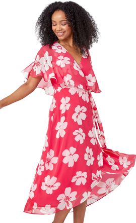 Roman Womens Floral Print Cape Dress - Coral - Size 12 UK