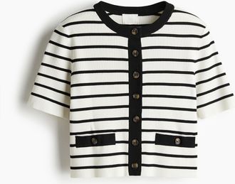 H&M Kurzer Cardigan in Rippstrick - White