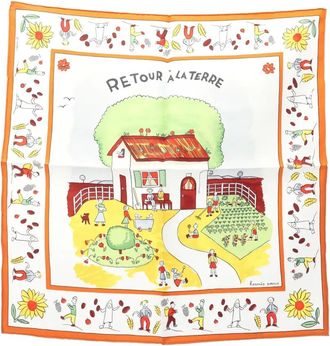 Herm&egrave;s Foulard Carr&eacute; 45 Retour &Agrave; La Terre anni 2010 - Bianco