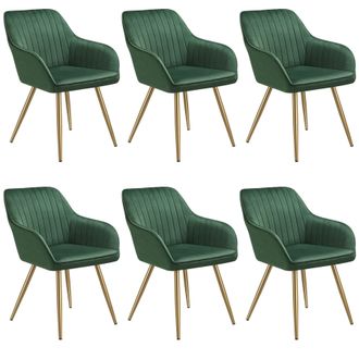 TecTake Dining Chair Marilyn Set Of 6 - Dark Green/Gold in Dark Green | Size: 6 Pack