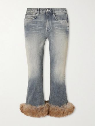 Balenciaga Jeans Cropped Svasati A Vita Bassa Con Finiture In Peluche - Blu