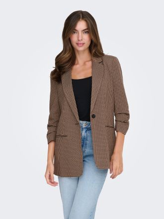 Only Kurzblazer ONLY ONLLETTIE LIFE 3/4 CHECK BLAZER TLR, Damen, Gr. 38, braun (decadent chocolate checks:nomad, toasted coconut, schwarz), Web, Obermateri