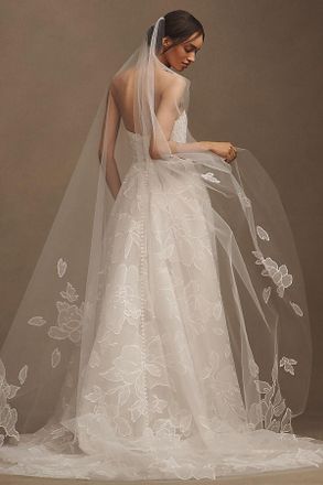 Jenny Yoo Lorelai Floral Appliqu&eacute; Cathedral Veil