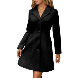 Generic Winter Coats for Women Wool Blend Trench Coat Plus Size Jackets for Womens Elegant Single Breasted Stand Collar Long Sleeve Tops Outerwear Casual Mid-