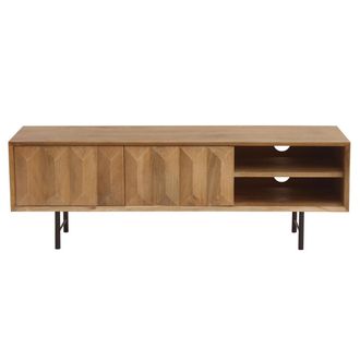 Miliboo Miliboo - Mueble Tv De Madera Clara De Mango Macizo Con Grabado Y Metal Negro 120 Cm Agra