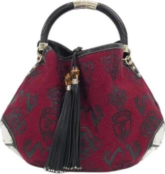 Gucci Pre-owned Wool Leather Shoulder Bag - Dames - Vintage Handtas - Rood - ONE Size - Wol - Vintage