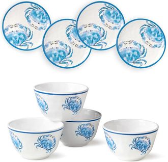 Certified International Beach House Crab 8Pc Canape Plate & Dip Bowl Set