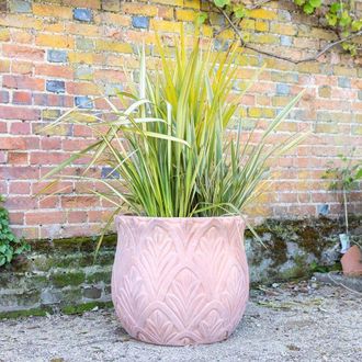 PRIMROSE Textured Terracotta Round Patterned Planter In Dust Pink 60cm in Beige